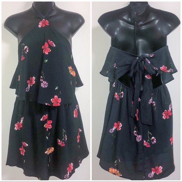 🆕 NWT Black Floral Halter Dress - Picture 2 of 3